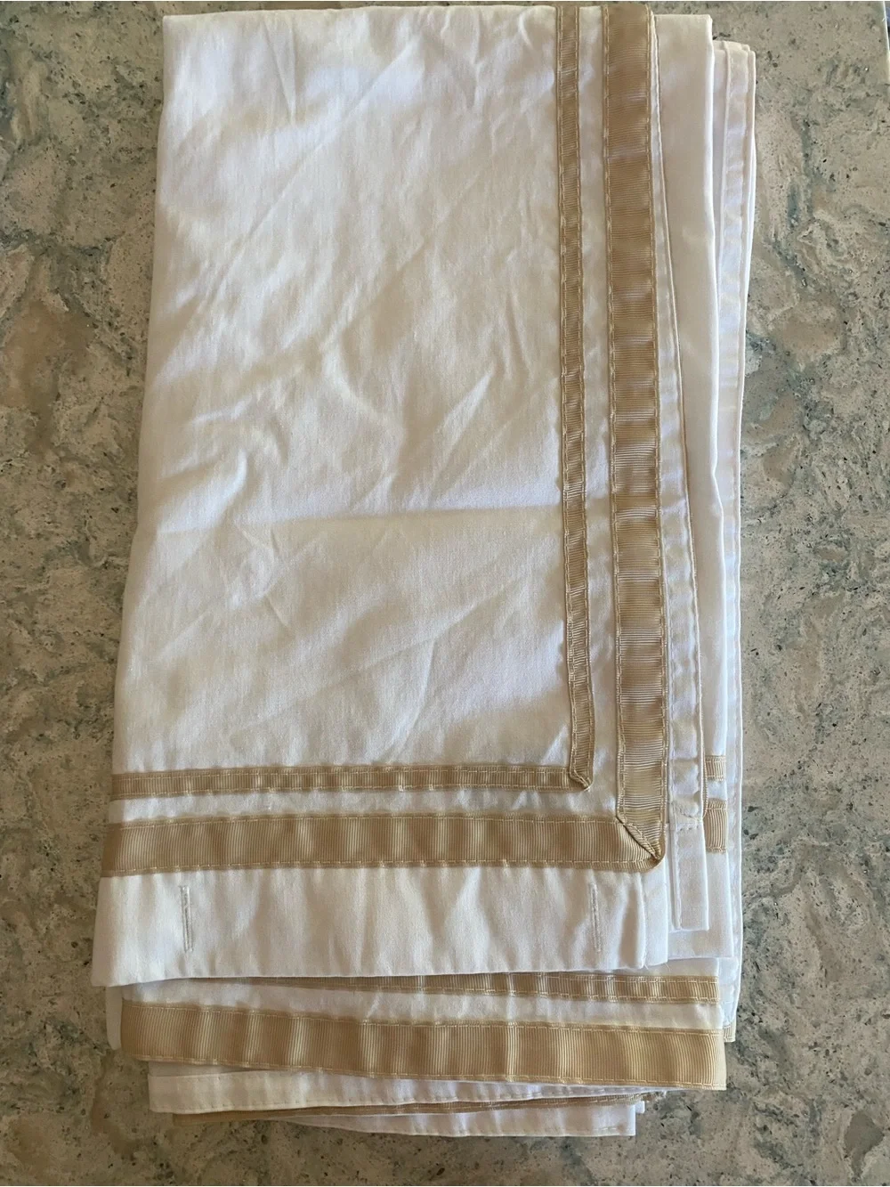Fieldcrest White Shower Curtain with Beige Trim